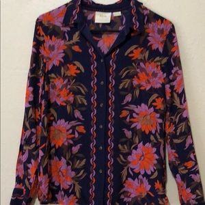 Anthro Maeve Floral Silk Blouse